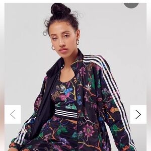 adidas Black Floral-Print Bomber Jacket with White Stripes